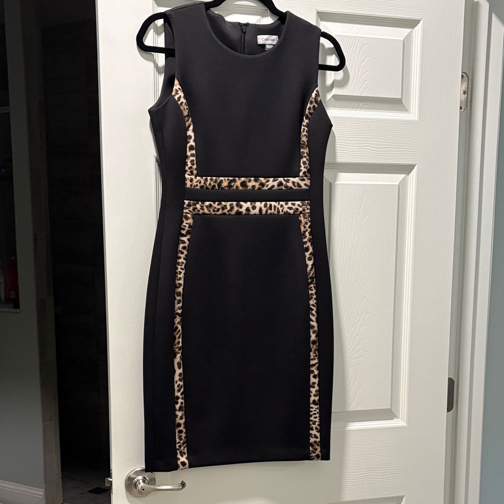 Calvin Klein Black Dress Woth Leopard Accent Size 6